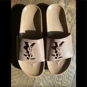 Saint Laurent (YSL) Joan Leather Slides - 38.5